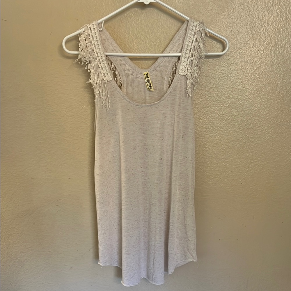 Free People Marbled Lace-Trimmed Tank Top M